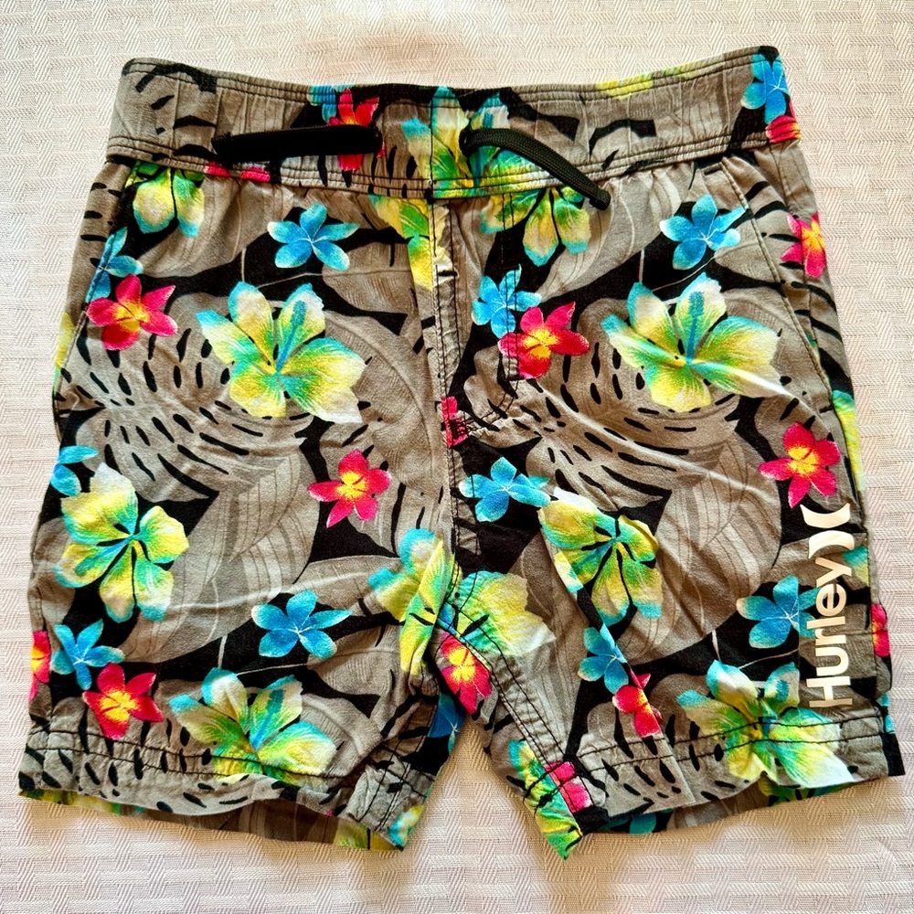 Hurley Toddler 3T Board Shorts Tropical Floral Swim Trunks Blue Gray